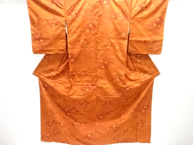 JAPANESE KIMONO / UNUSED TSUMUGI KIMONO WITH FLOWER PATTERN WOVEN INTO